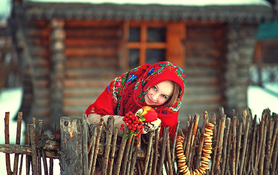 Sexy girl Women in Slavic costumes in Funafuchi